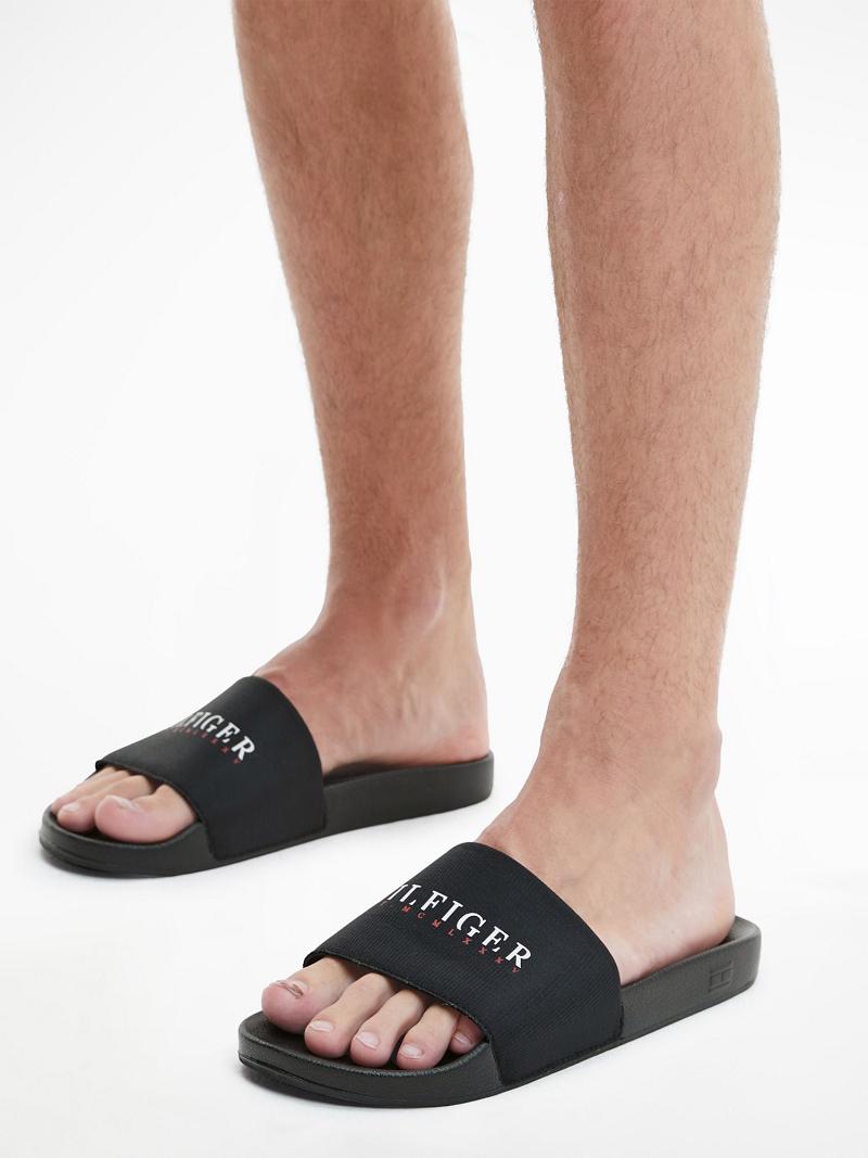 Férfi Tommy Hilfiger Recycled hilfiger pool Slide Fekete | HU 1425XYU